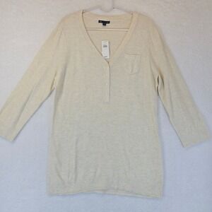 Gap Henley Waffle Knit Top Lightweight Cream V Neck Neutral Minimalist Women L